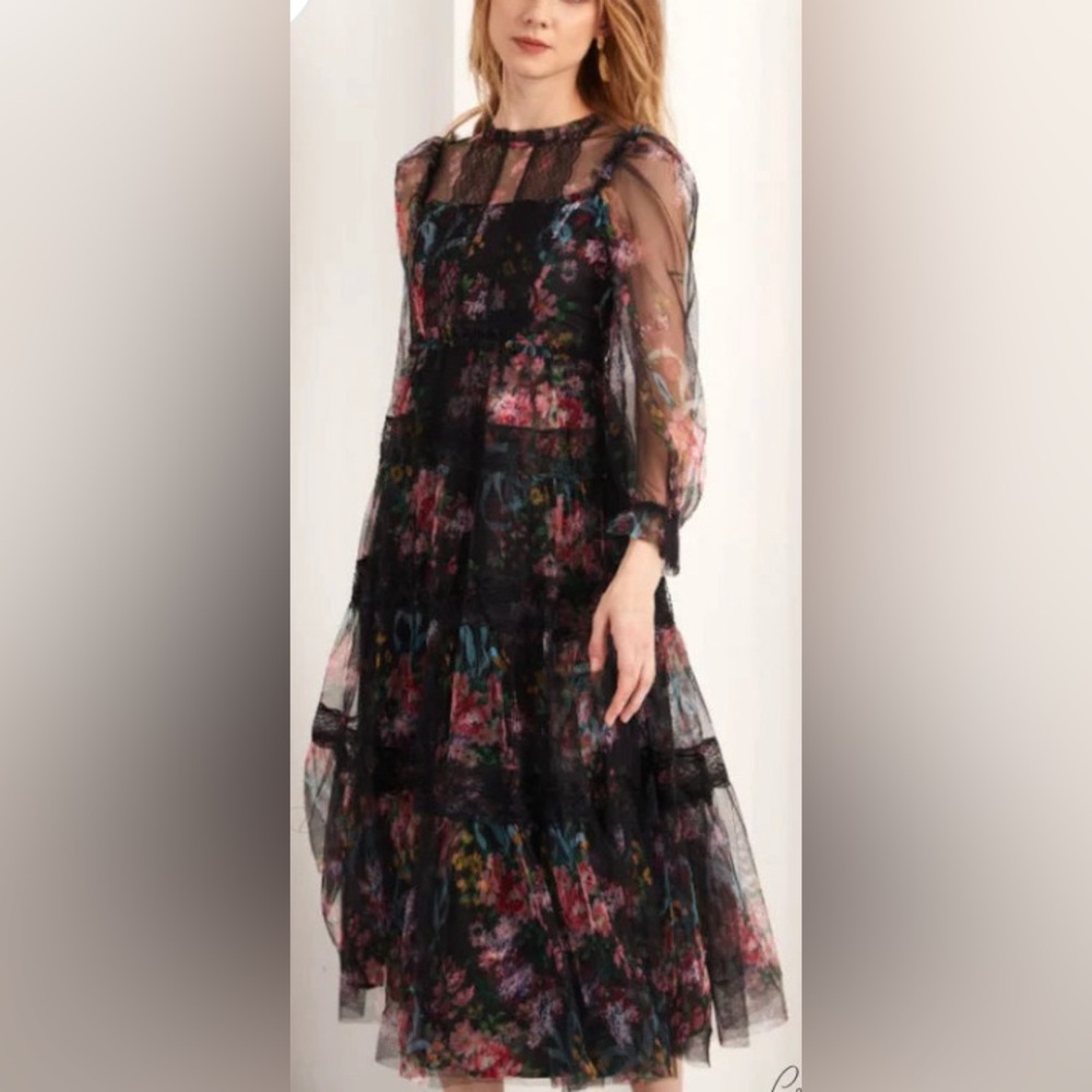 Beulah Style Lace Floral Long Sleeve Boho Fairy Dress Size Large NWOT